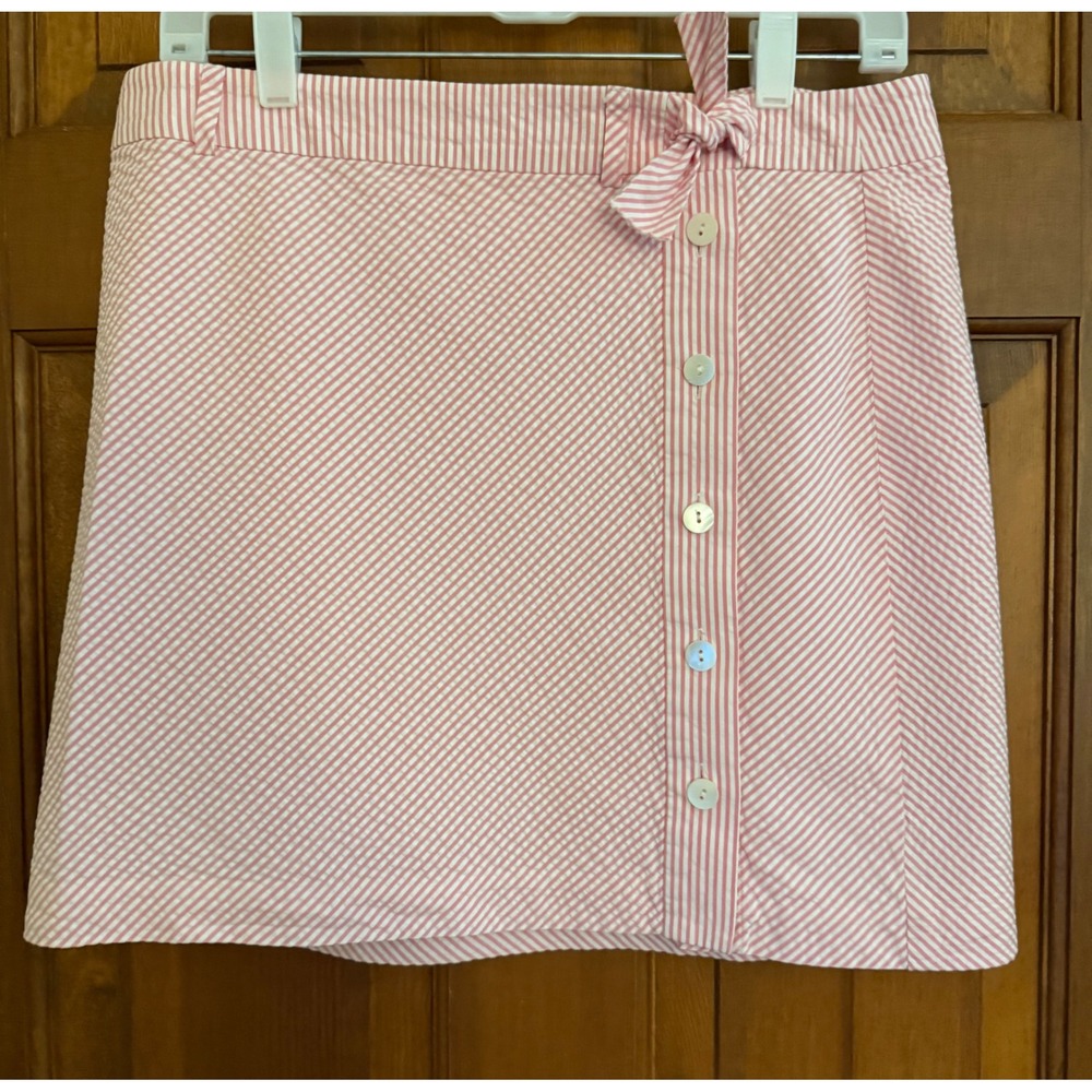 Vineyard Vines Seersucker Skirt Womens 6 Pink/ White Cotton Button-Up Mini - Picture 8 of 10